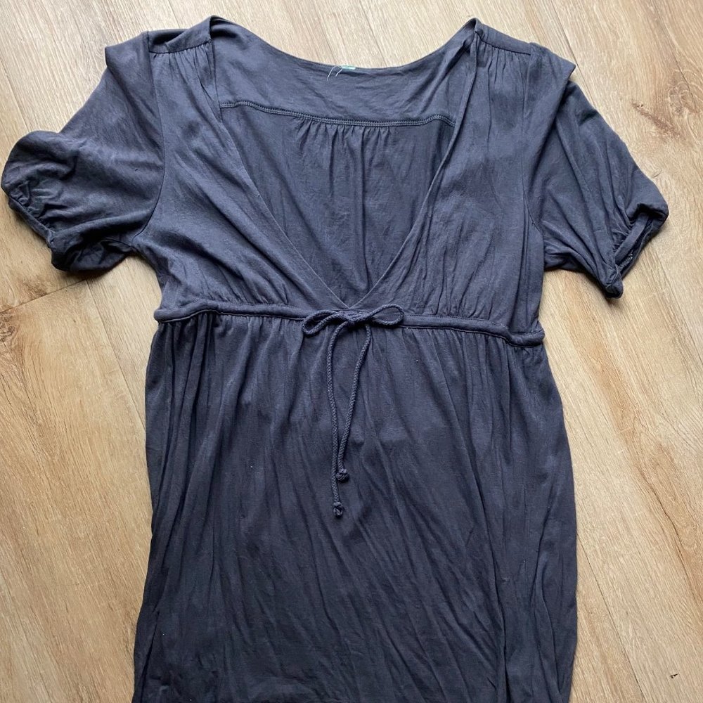 Grey Soft Knit Drawstring Waist Tunic Top